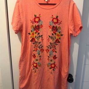 Umgee Coral Floral Embroidered dress